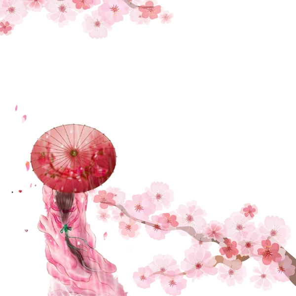 粉红色浪漫樱花少女插画元素