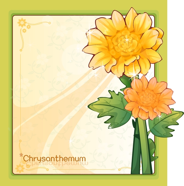 绿色边框和橙色菊花插画图片