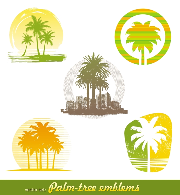 可爱矢量椰子树海滩阳光素材