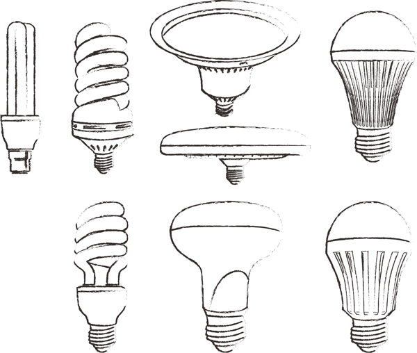 LED灯矢量仿炭笔效果产品线稿