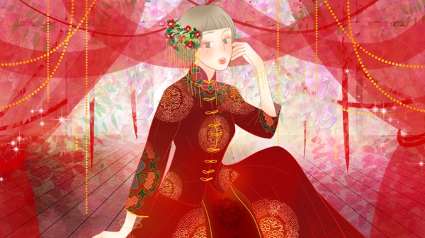 浪漫婚礼季穿中式婚纱的新娘