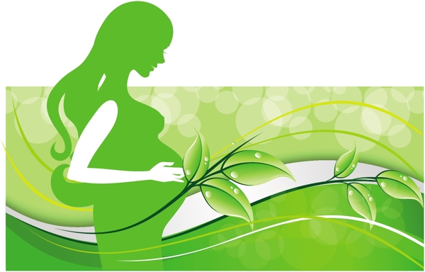 绿色孕妇剪影背景矢量素材图片