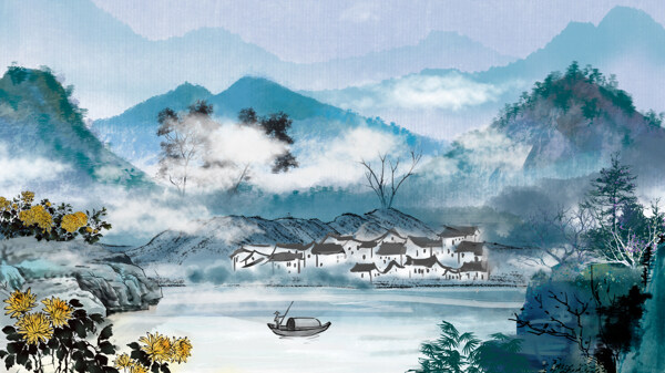 手绘唯美中国水墨画成语故事水彩画插画