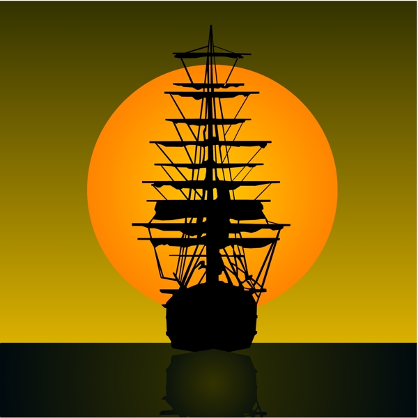 帆船在日落的月光下背景海面图案
