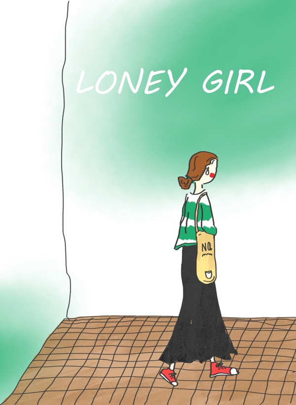 原创背景插画孤独女孩一个人穿搭