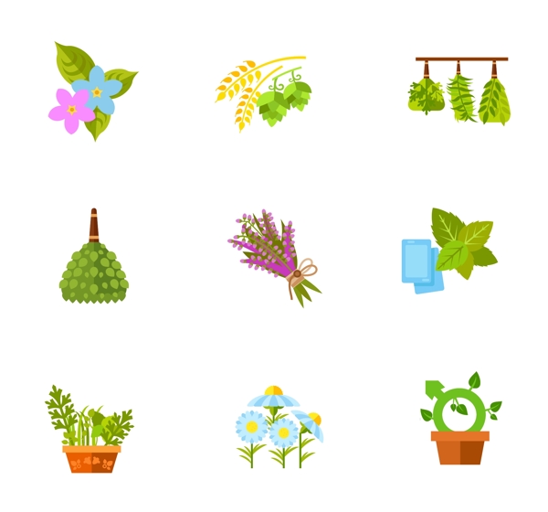 植物和花卉图标集