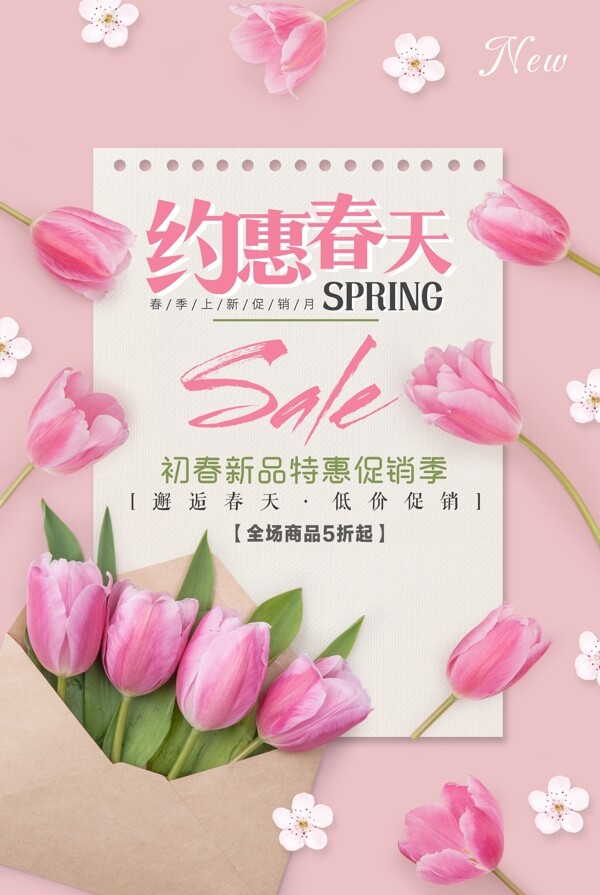 粉色约惠春天春季促销海报设计