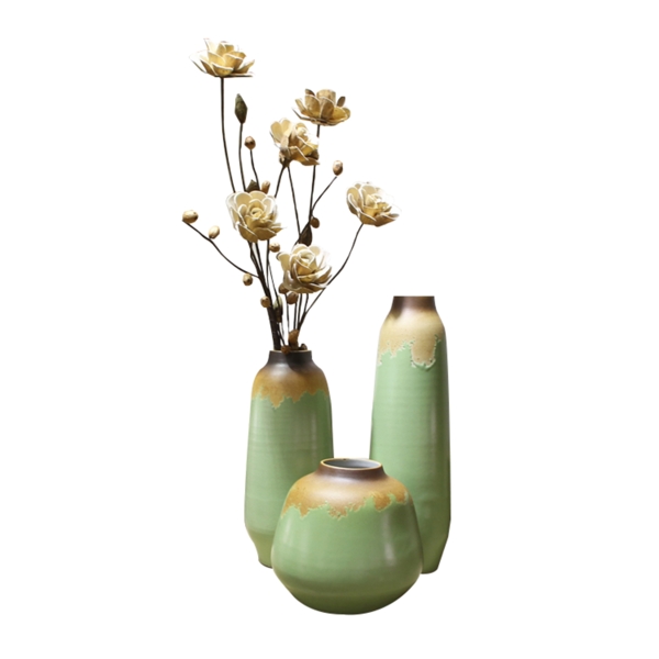 三瓶装饰瓷器盆栽素雅花朵植物