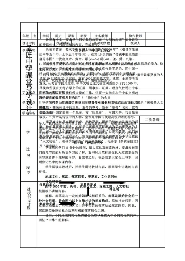 七年级上册历史2016年新七年级上册教案第3课神话与