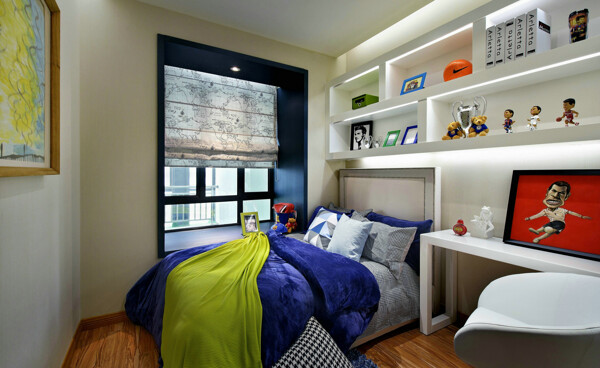 现代创意室内学生卧室大床效果图