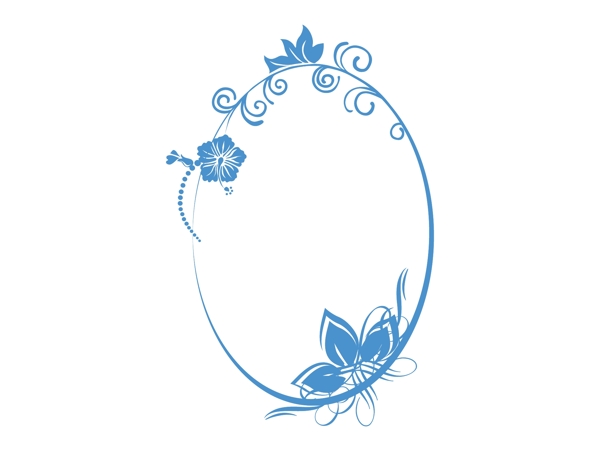 矢量花卉蓝色椭圆形的框架主题