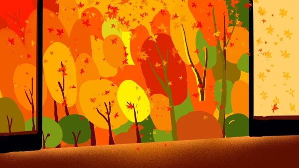 彩绘秋季枫树林背景素材