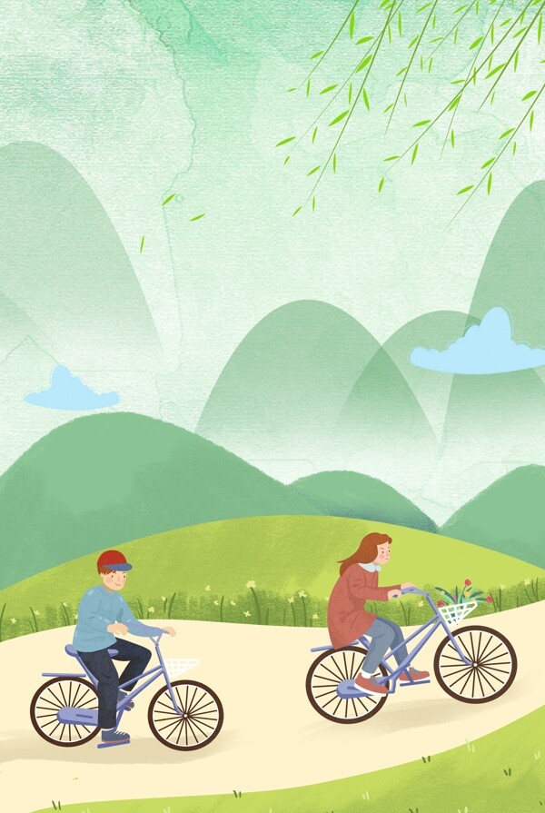 自行车旅游文艺卡通手绘背景