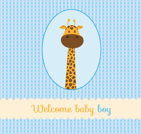 可爱长颈鹿迎婴卡片矢量图