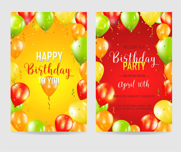彩色气球生日卡片图片