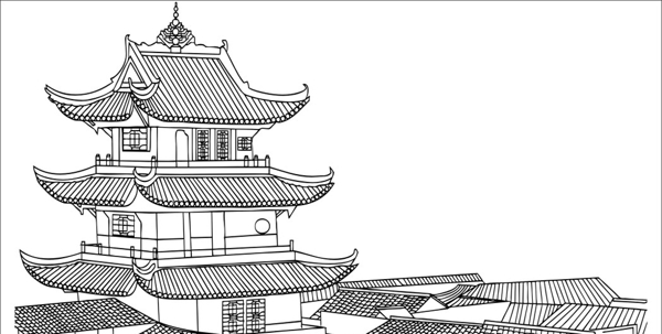 中国风古楼线条图形图片