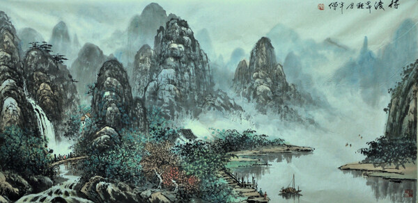桂林山水国画图片