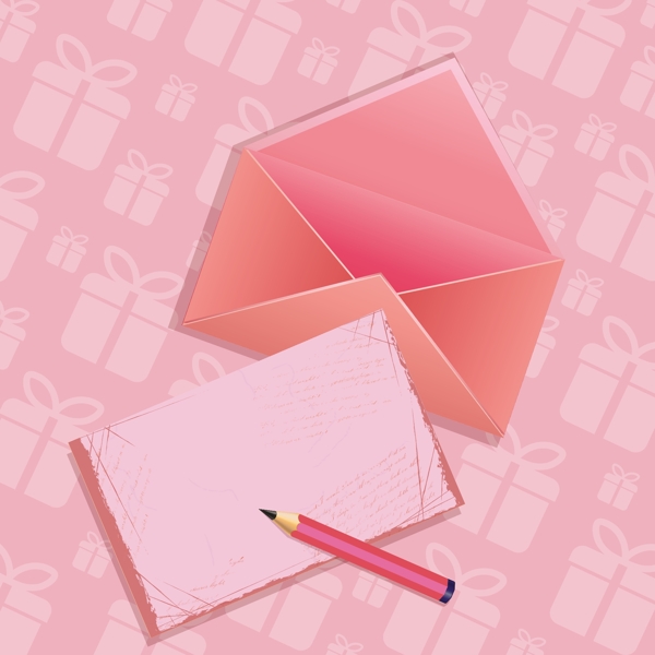 粉色信封与信纸背景图