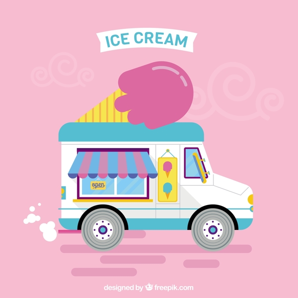 粉红色背景的冰淇淋车