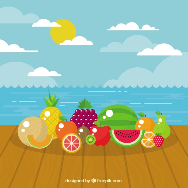 夏日的水果在沙滩上