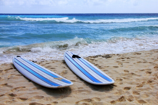 沙滩上的冲浪板图片