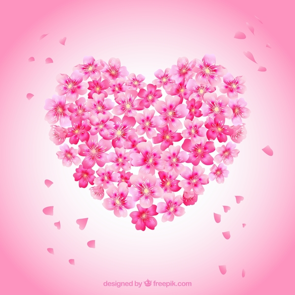 粉色樱花组合爱心矢量素材