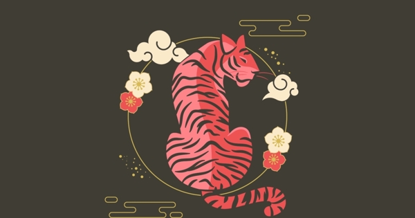 十二生肖老虎动物手绘插画图片