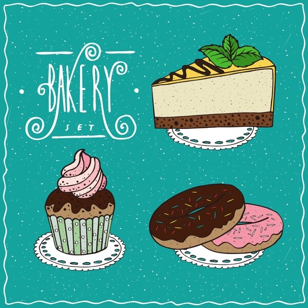 手绘美味的甜品蛋糕插画
