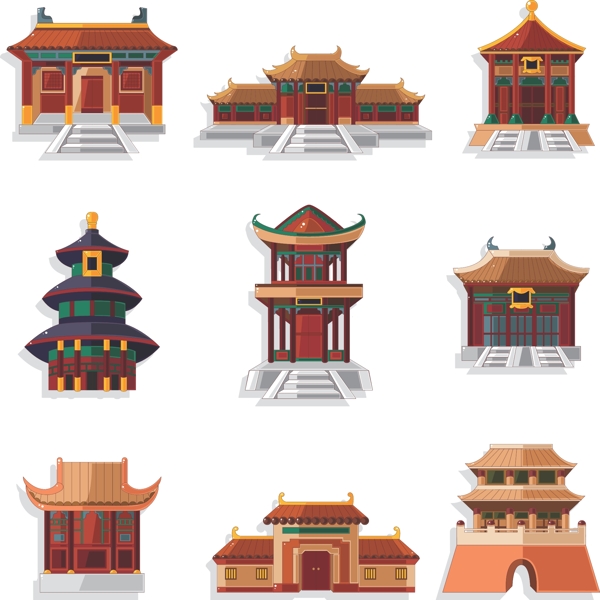 中国传统建筑图标矢量图