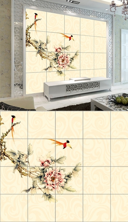 牡丹陶瓷印花电视墙背景墙图片