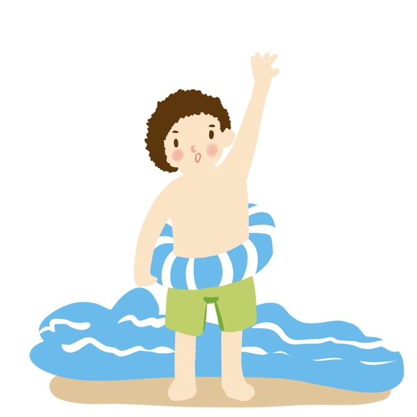 夏日海边游泳少年