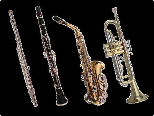 四种漂亮的铜管乐器免抠png透明素材