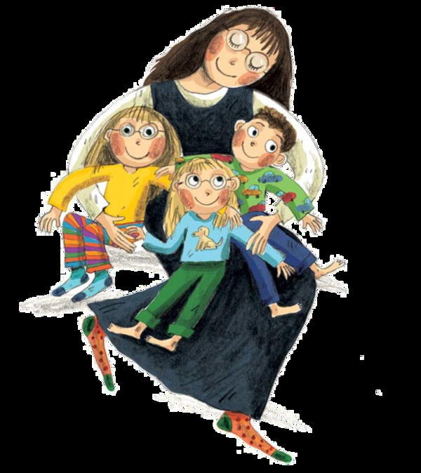 童话妈妈和三个孩子图案素材