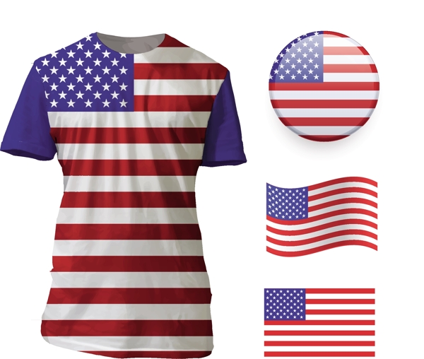 美国国旗t恤衫模板矢量素材