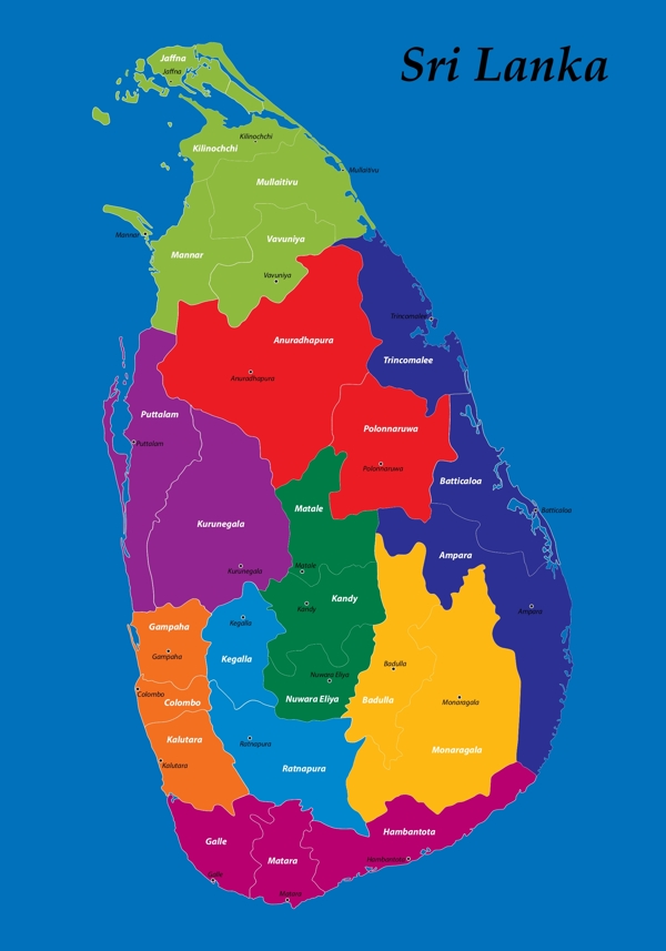 斯里兰卡地区和省份地图免费矢量