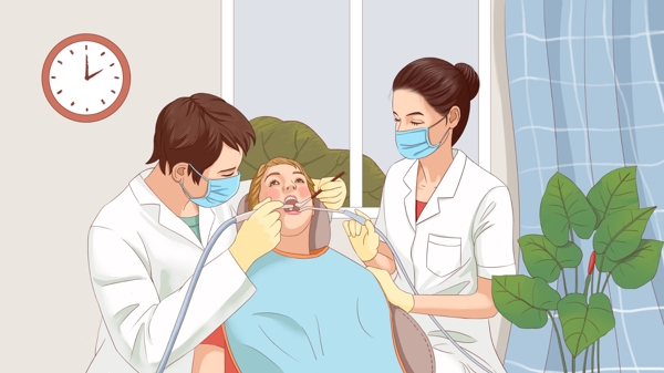医疗场景手绘描边写实医生和病人