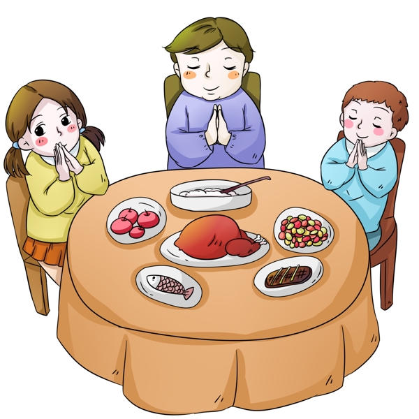 手绘卡通感恩节晚餐插画