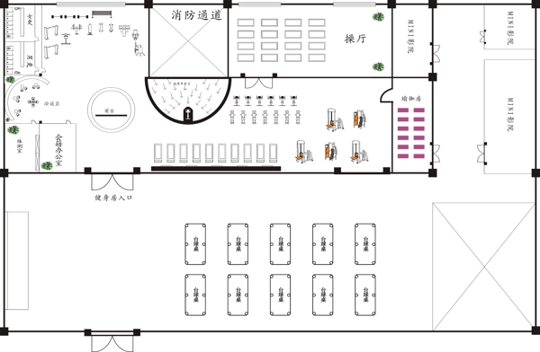 健身房平面图图片