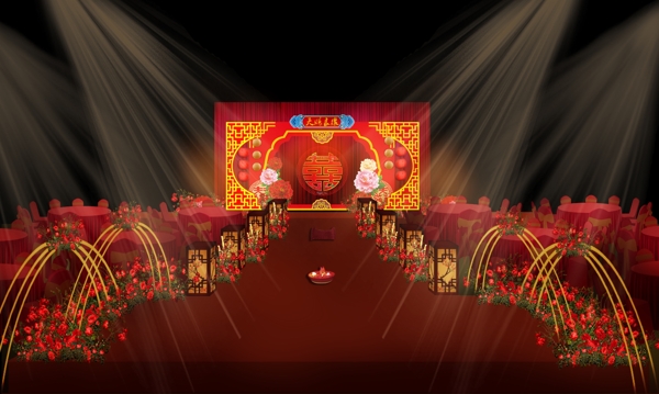 中式婚礼红金主题效果图