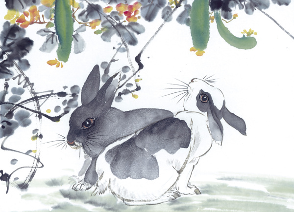 兔子写意动物画国画0077
