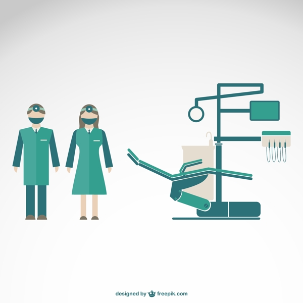 牙医与牙科综合治疗机矢量素材