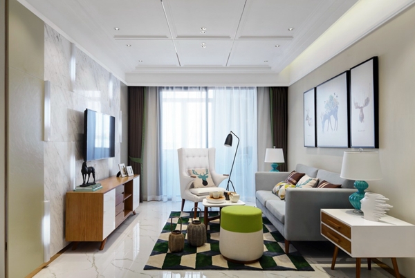 现代时尚客厅双色格子地毯室内装修效果图