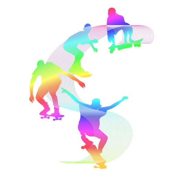 各类运动人群炫彩剪影之滑板车元素
