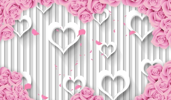 3D爱心玫瑰花背景墙图片