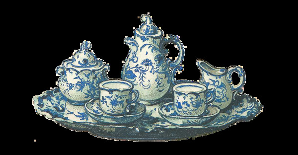 手绘蓝色陶瓷茶壶元素