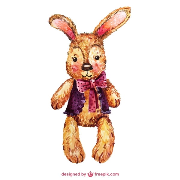 可爱水彩绘兔子玩偶矢量素材