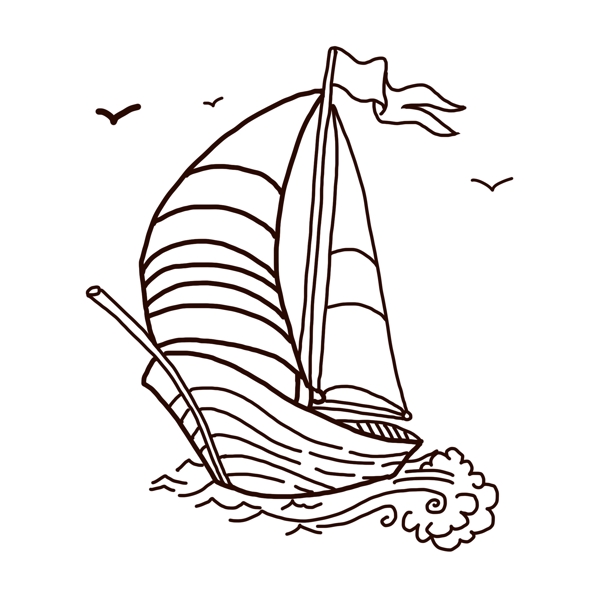 手绘线条卡通帆船