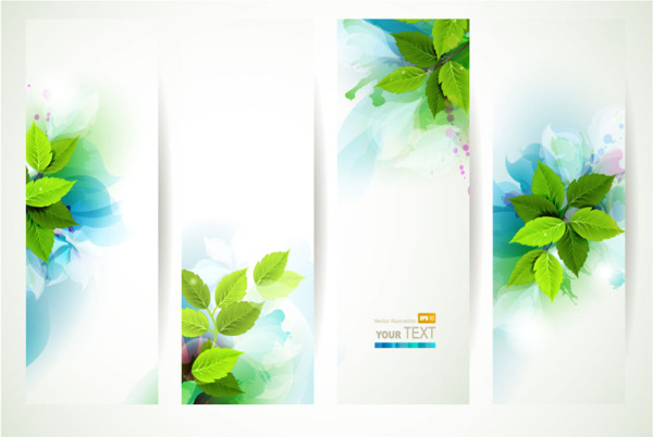 水彩风格绿色树叶吊旗广告矢量图素材