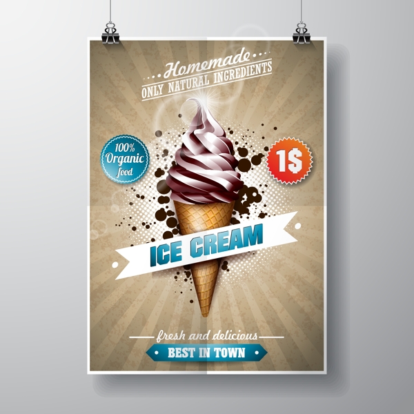 创意夏天美味冰淇淋插画