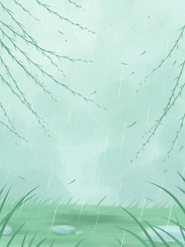 绿色清晨的雨水插画背景